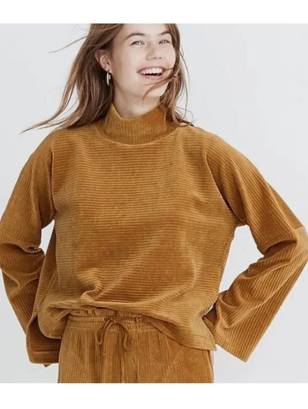 Madewell Velour Corduroy Slouchy Gold Turtleneck Sweater Size XL